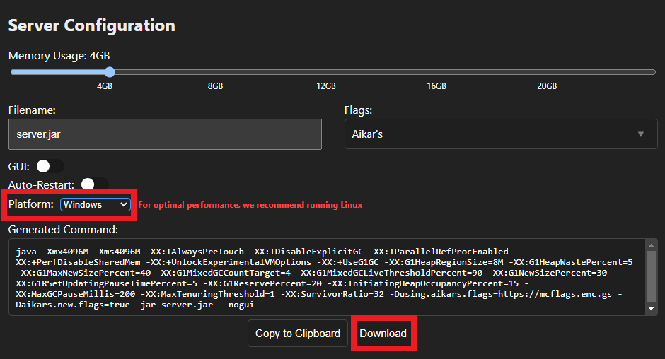 Cómo crear un servidor de minecraft en tu PC con Widows 4 Aikars Flags Windows